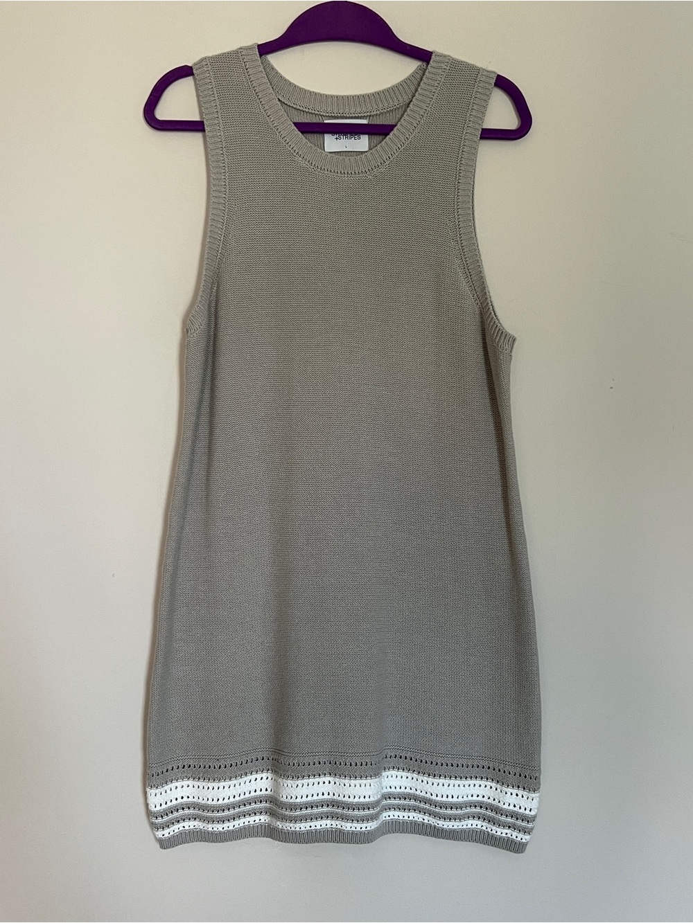 Stitches & Stripes Sleeveless Knit Dress Taupe White Trim Sz Large 100% cotton